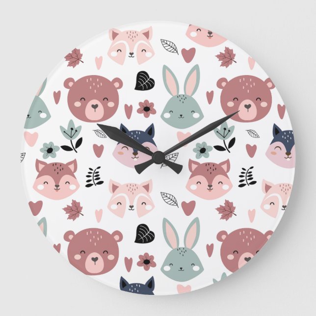 Grande Horloge Ronde Adorable Woodland Creatures With Hearts (Recto)