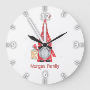 Grande Horloge Ronde Adorables flocons de neige de Gnome Noël