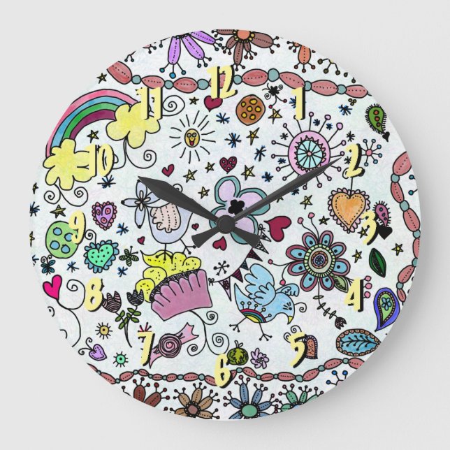 Grande Horloge Ronde Adorables Joyeux Joy Joy Doodles T-Shirt (Recto)