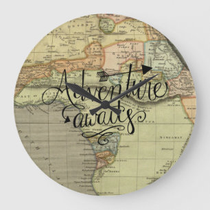Grande Horloge Ronde Adventure Attend la carte du monde Vintage