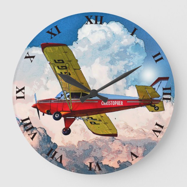 Grande Horloge Ronde Aéronefs personnels rouge bleu jaune avec votre no (Recto)