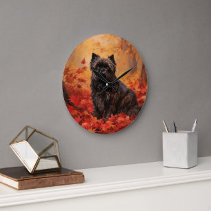 Grande Horloge Ronde Affenpinscher en automne Feuilles automne Inspiré