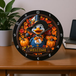 Grande Horloge Ronde Affiche de bienvenue canard d'automne