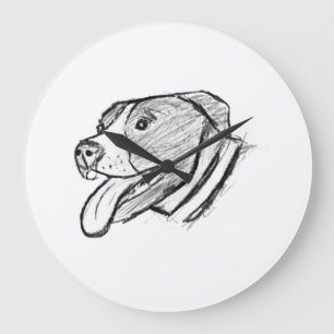 Grande Horloge Ronde affiche pitbull dessinée à la main photo chien ama