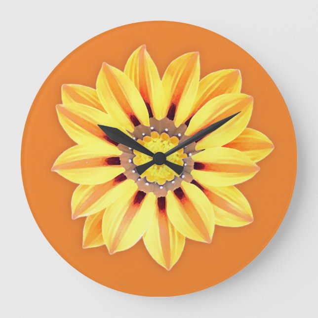 Grande Horloge Ronde African Daisy / Gazania - Orange et Jaune (Recto)