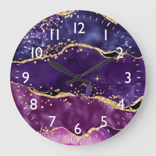 Grande Horloge Ronde Agate des séquences de Parties scintillant violet 