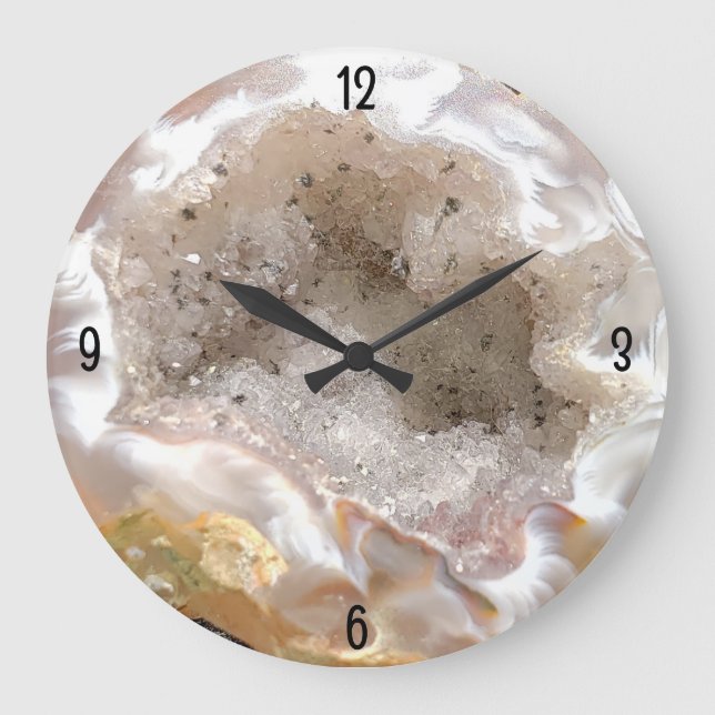 Grande Horloge Ronde Agate Geode Photo avec Quartz Crystal Druzy (Recto)
