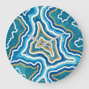Grande Horloge Ronde Agate graphique en or bleu
