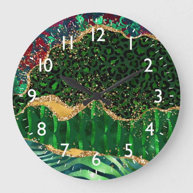 Grande Horloge Ronde Agate Poster de animal Safari vert (Recto)