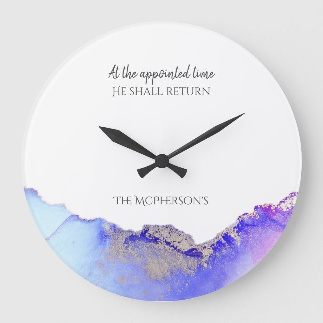 Grande Horloge Ronde Agate Purple Blue Bible Large Clock (Recto)