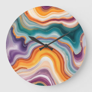 Grande Horloge Ronde Agate violet, Turquoise et or