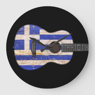 Grande Horloge Ronde Aged and Worn Greek Flag Acoustic Guitar