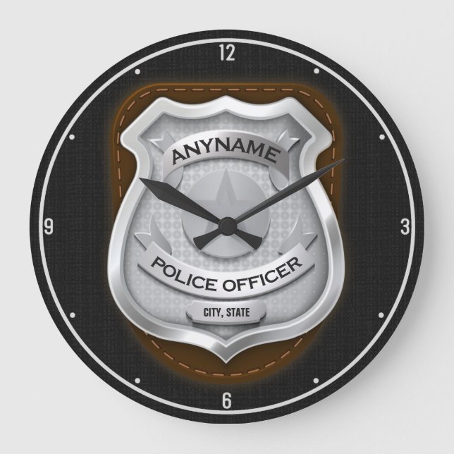Grande Horloge Ronde Agent de police personnalisé Sheriff Cop NAME Badg (Recto)