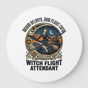 Grande Horloge Ronde agente de bord sorcière balai de Halloween cassé c