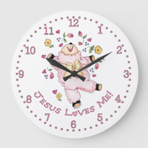 Grande Horloge Ronde Agneau Jésus m'aime