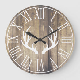 Grande Horloge Ronde Agritourisme rustique Faux Grange Bois & Antlers