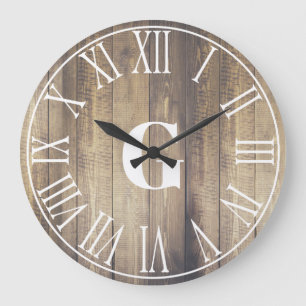 Grande Horloge Ronde Agritourisme rustique Faux Grange Bois et Monogram