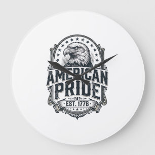 Grande Horloge Ronde Aigle de fierté américaine Chemise patriotique vin