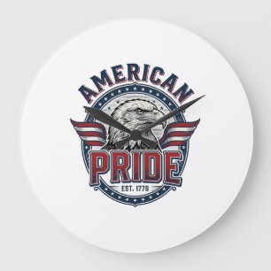 Grande Horloge Ronde Aigle de Fierté Américaine Design Patriotique Vint