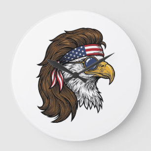 Grande Horloge Ronde Aigle patriotique Mullet Gravure vintage vecteur D