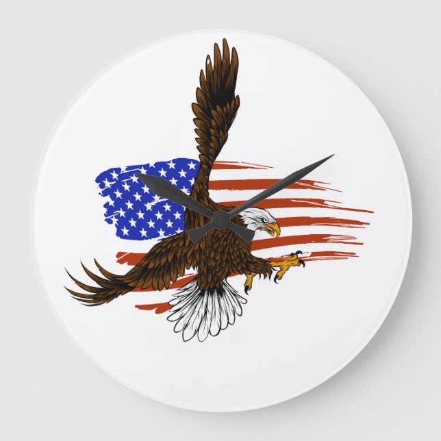 Grande Horloge Ronde Aigle vectoriel américain contre drapeau usa (Recto)