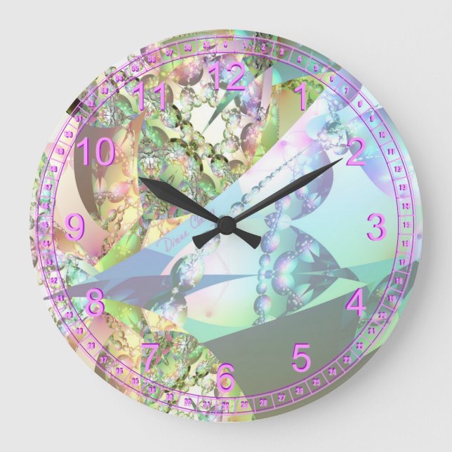 Grande Horloge Ronde Ailes des anges Améthyste Cristal Abstrait Fractal (Recto)
