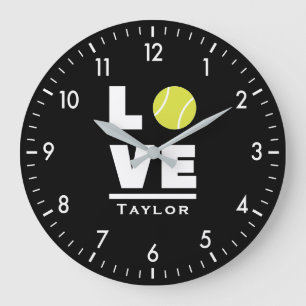 Grande Horloge Ronde Aimer et vivre Tennis Fan de sports Nom personnali