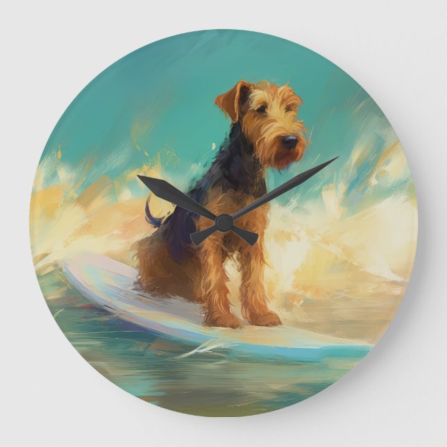 Grande Horloge Ronde Airedale Beach Surf Peinture (Recto)