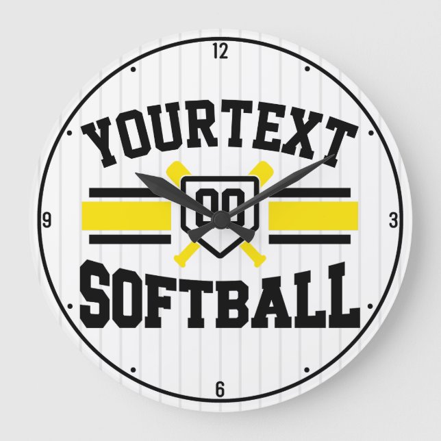Grande Horloge Ronde AJOUT PERSONNALISÉ NOM Softball Player Varsity Tea (Recto)