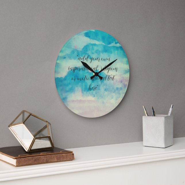 Grande Horloge Ronde Ajouter votre texte Aquarelle Beau Ciel Bleu (Bureau)