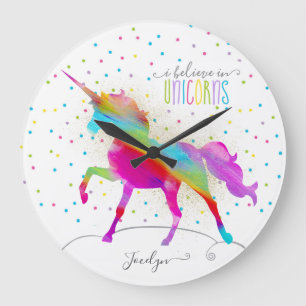 Grande Horloge Ronde Ajoutez les parties scintillantes d'or de licorne