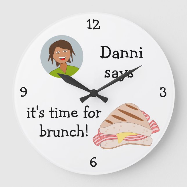 Grande Horloge Ronde Ajoutez votre photo : 'Time for Brunch' (Recto)