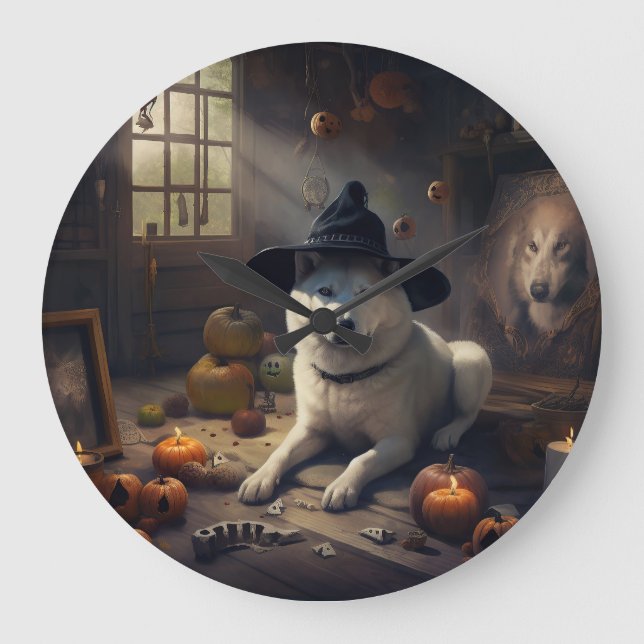 Grande Horloge Ronde Akita Citrouilles Halloween effroi (Recto)