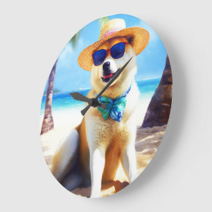 Grande Horloge Ronde Akita sur la plage, cadeau d'été pour les amoureux