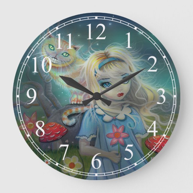 Grande Horloge Ronde Alice à Wonderland et Cheshire Cat (Recto)