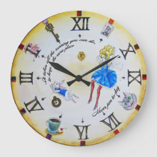 Grande Horloge Ronde Alice à Wonderland mad contraclockwise