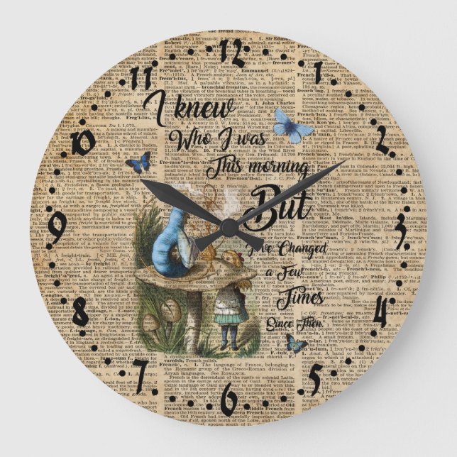 Grande Horloge Ronde Alice au pays des merveilles Citation Dictionnaire (Recto)