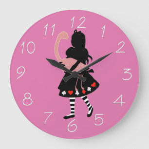 Grande Horloge Ronde Alice et Pink Flamingo