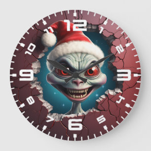 Grande Horloge Ronde alien 3D Christmas Mars Père Noël