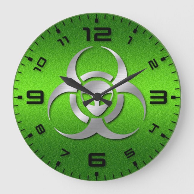 Grande Horloge Ronde Alien BioHazard Acier vert (Recto)