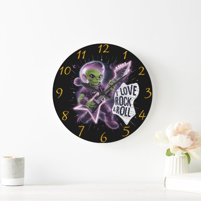Grande Horloge Ronde Alien de l'espace à la peau verte (Maison)