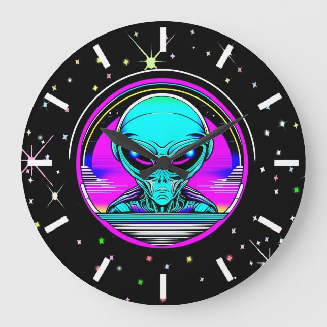 Grande Horloge Ronde Alien extra-terrestre volant un OVNI (Recto)