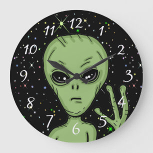 Grande Horloge Ronde Alien Grey Starry Arrière - plan Espace extra-atmo