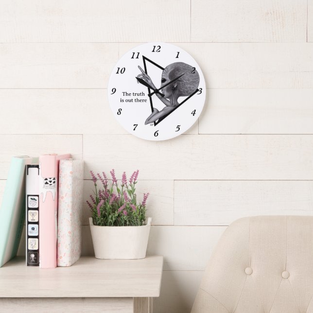 Grande Horloge Ronde Alien gris, la vérité est là (Salle de lecture)