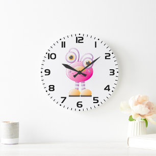 Grande Horloge Ronde Alien Rose mignon Avec Grands Yeux