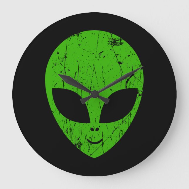 Grande Horloge Ronde alien vert tête pour science-fiction extraterrestr (Recto)