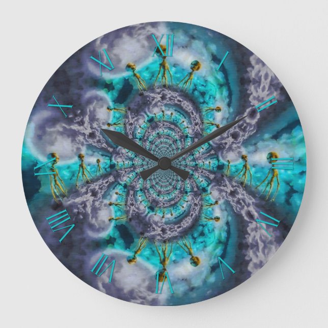 Grande Horloge Ronde Aliens dans le ciel (Recto)