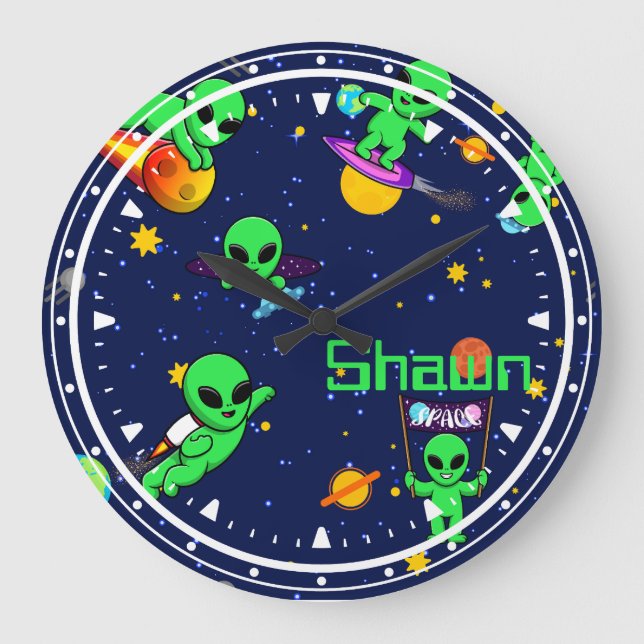 Grande Horloge Ronde Aliens personnalisés dans l'espace (Recto)