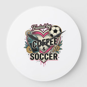 Grande Horloge Ronde Alimenté par le café et le football Design de t-sh