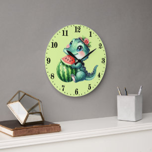 Grande Horloge Ronde Alligator amateurs de pastèque mignons